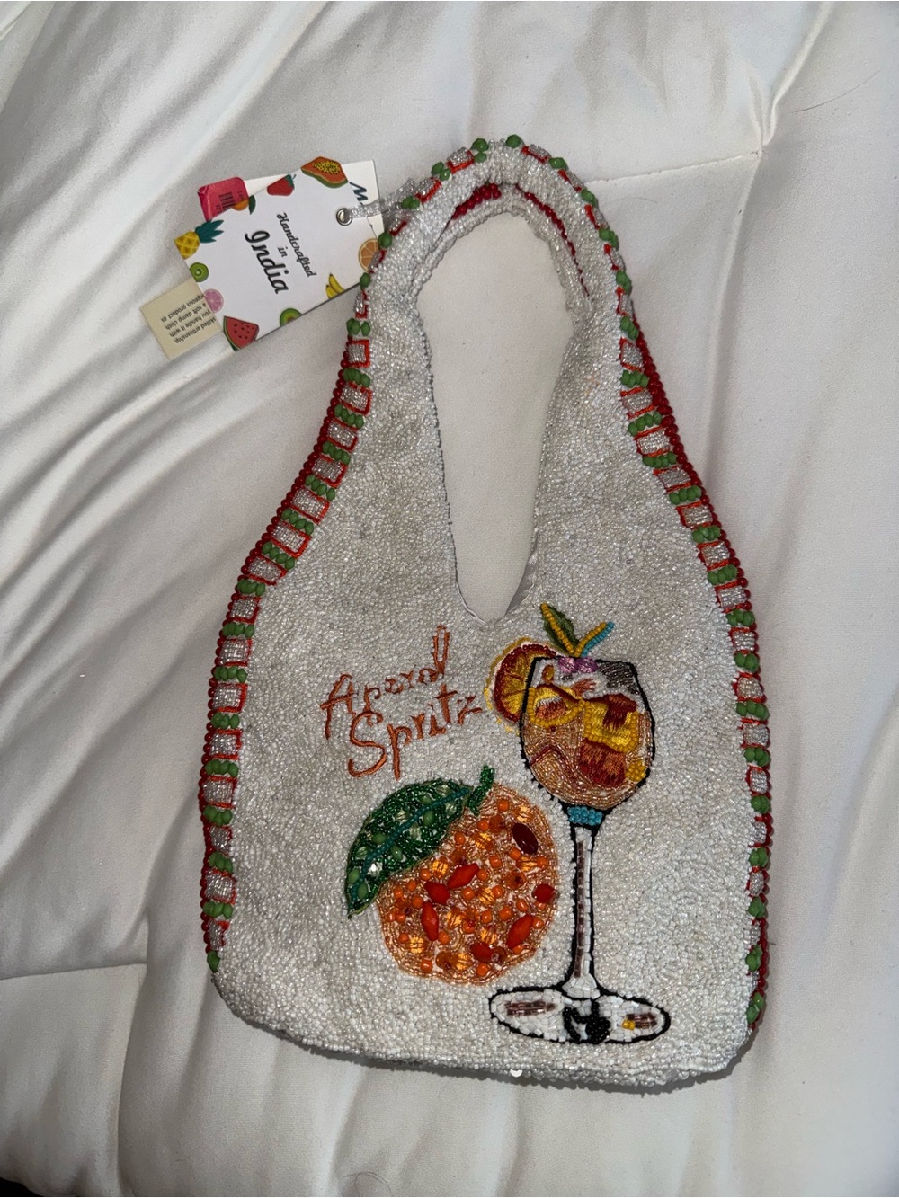 Aperol Spritz Beaded Shoulder Bag Handmade in India New With Tags